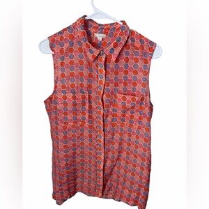 GAP Women’s Sleeveless Hexagon Print Button-Front Top - Red Orange Purple Size M